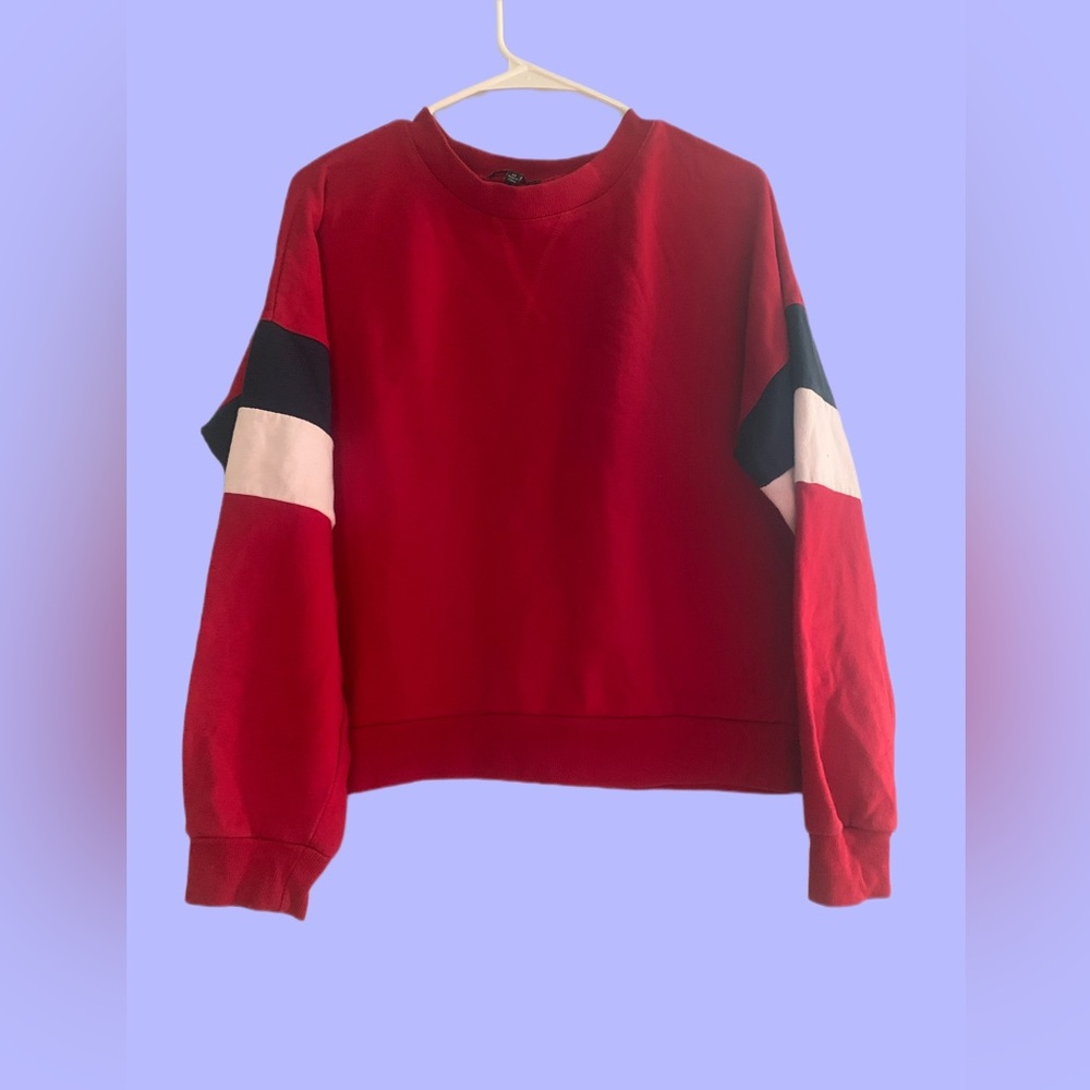 Red, White, and Blue Crewneck Sweater For Fall Or Winter